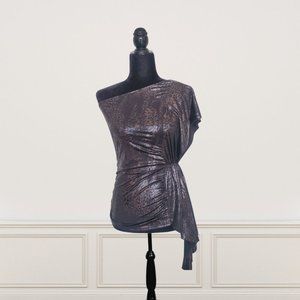 Poet One-Shoulder Metallic Animal Print Top 94% Polyester 6% Spandex